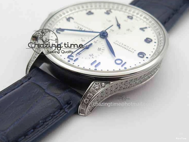MIROTIME 0328 Portuguese IW3714 Diam ZF V2 1:1 Best Edition White Dial Blue Makers On Blue Leather Strap A79350 (Slim Movement) Stylish 7248